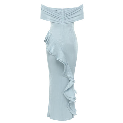 Off Shoulder Ruffle Detail Maxi Dress Light Blue HV9695