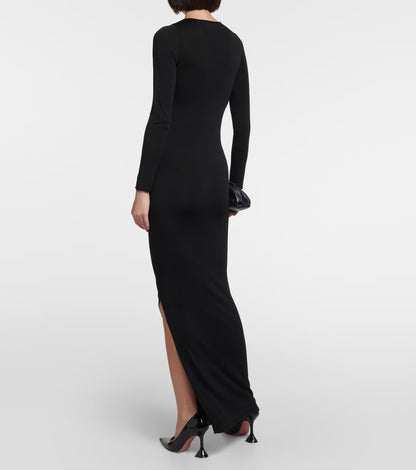 Long Sleeve Butterfly Cut Out Maxi Dress Black HV1067