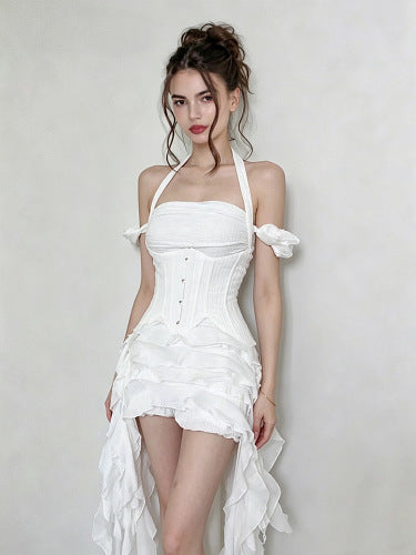 Halter Corset Ruffle Maxi Dress HV3047