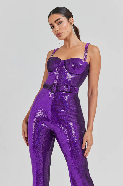 Bustier Sequin Jumpsuit Purple HV9977