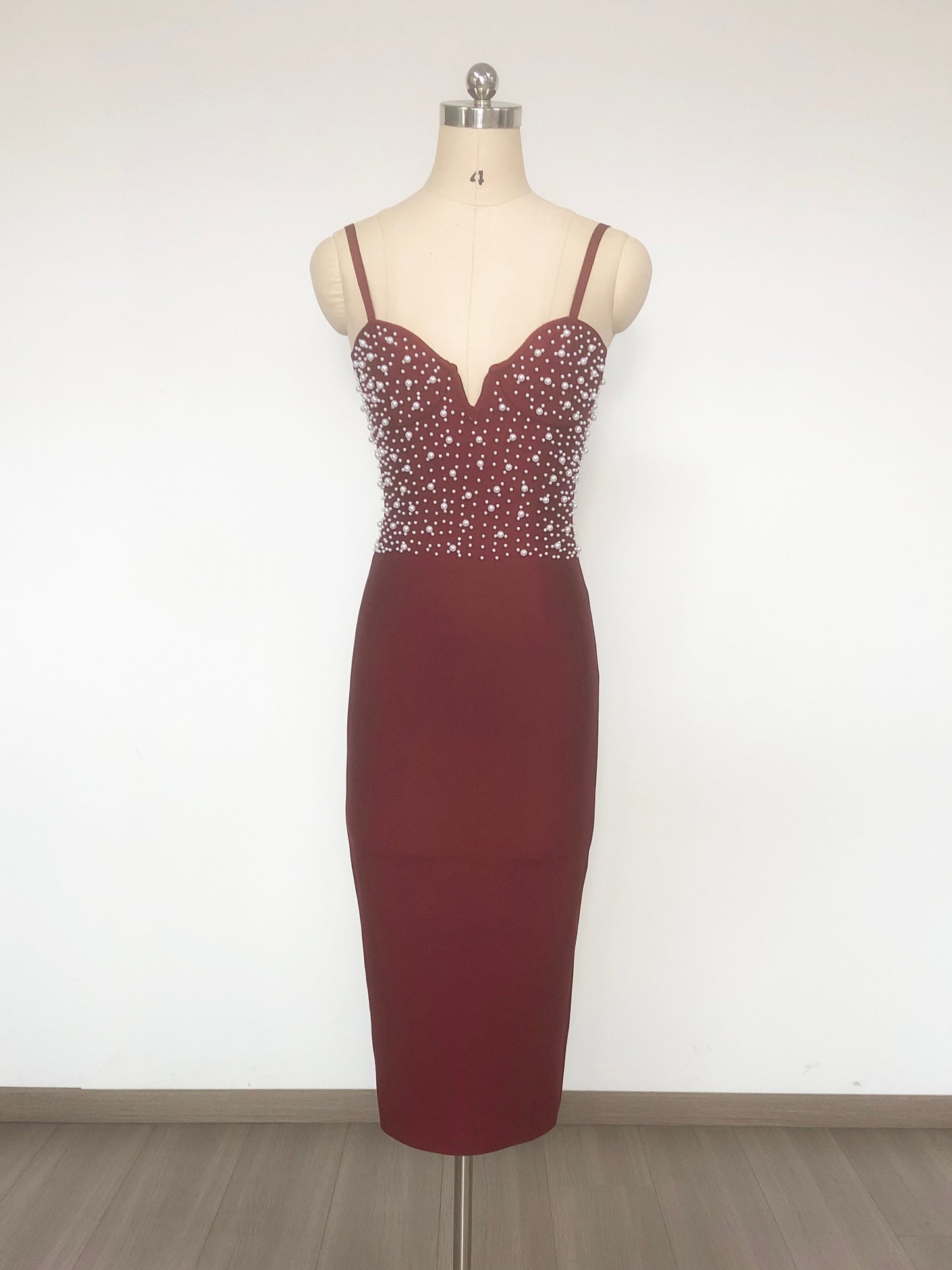 Pearl Embellished Midi Dress Red HV2549