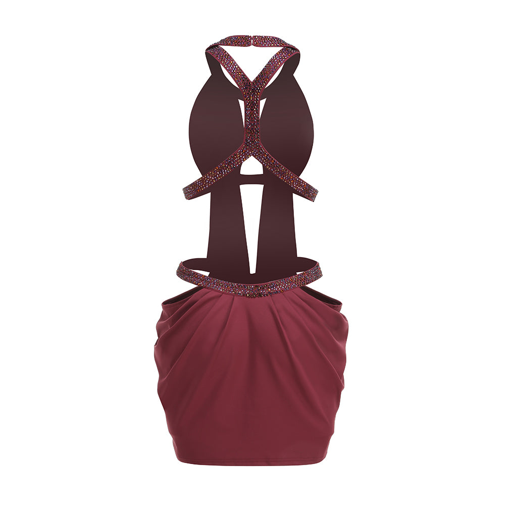 Halter Cut Out Detail Dress Burgundy HV3084