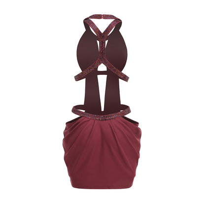 Halter Cut Out Detail Dress Burgundy HV3084