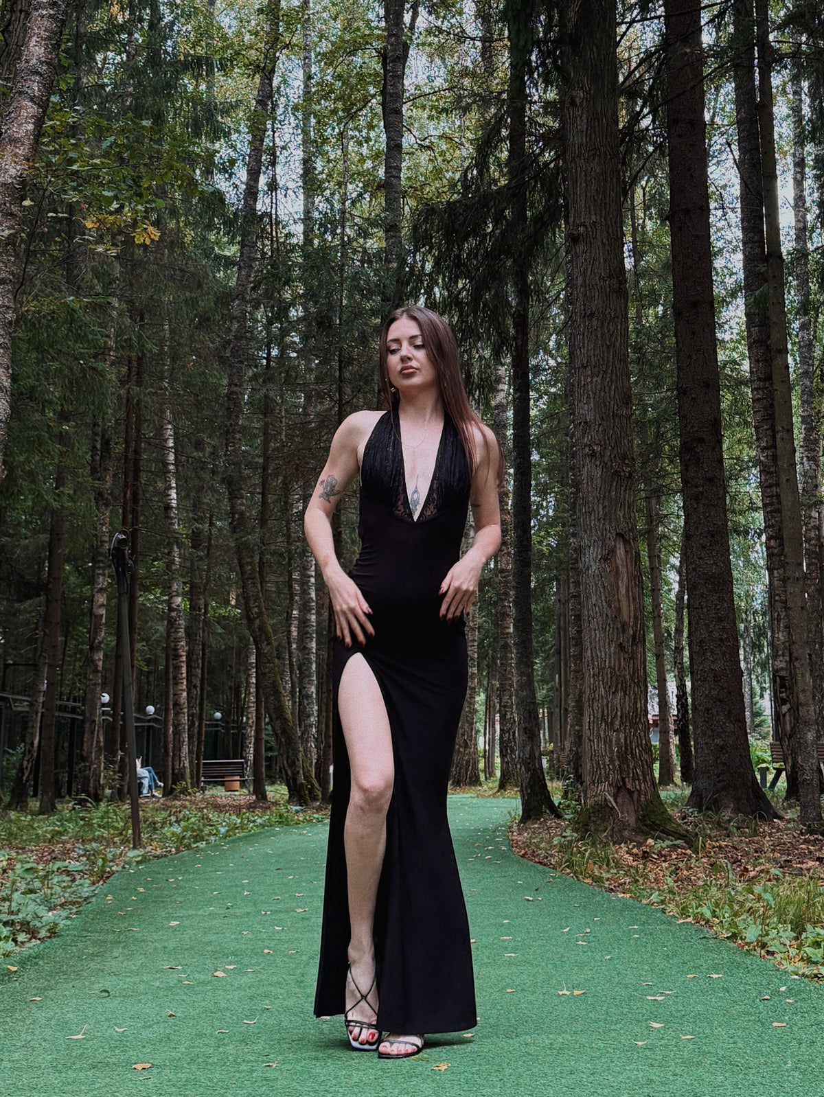 Halter Lace Bustier Maxi Dress Black HV0153