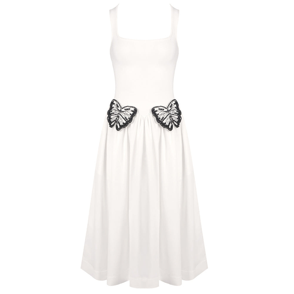 Butterfly Detail A Line Midi Dress White HV2639