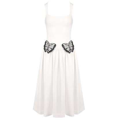 Butterfly Detail A Line Midi Dress White HV2639