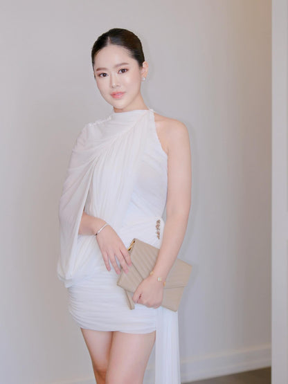 One Shoulder Draped Dress White HV0077