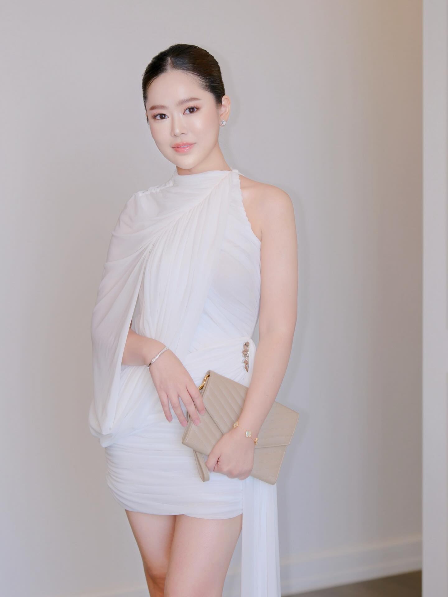 One Shoulder Draped Dress White HV0077