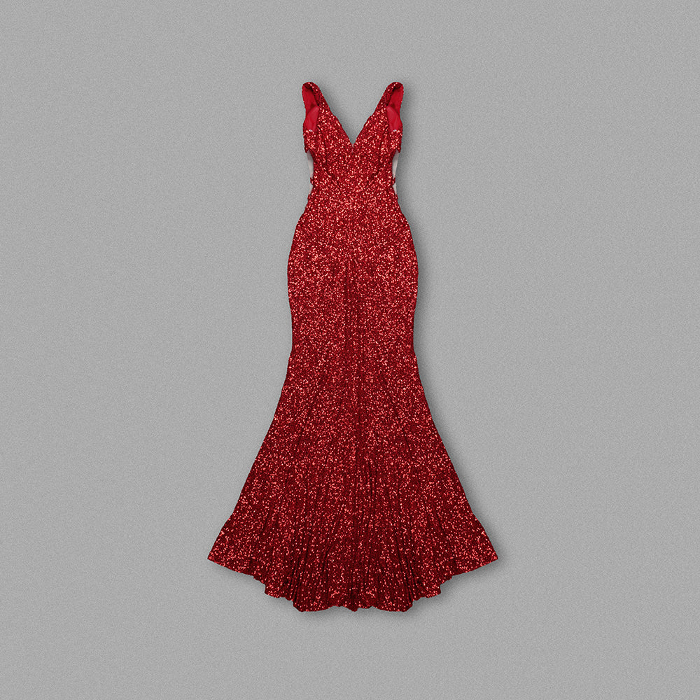 Sequin Mermaid Maxi Dress Red HV1058