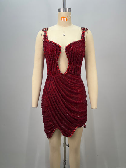 Embellished Draped Dress Red HV2926