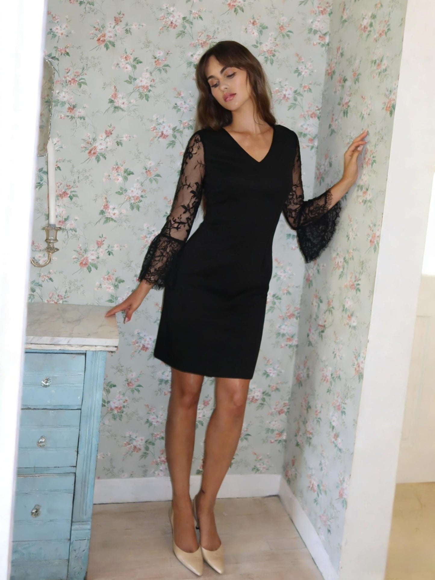 Lace Long Sleeve Dress Black HV2977