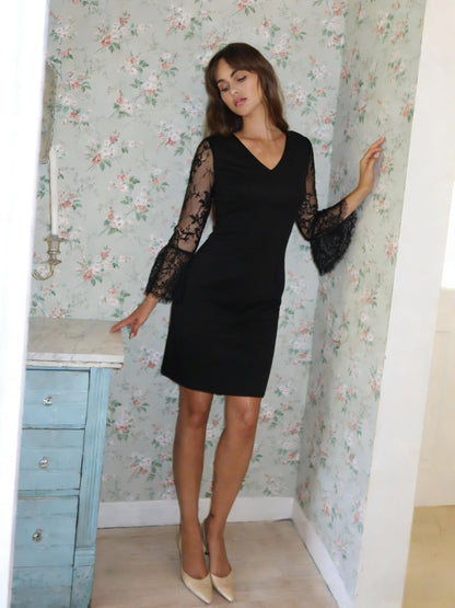 Lace Long Sleeve Dress Black HV2977
