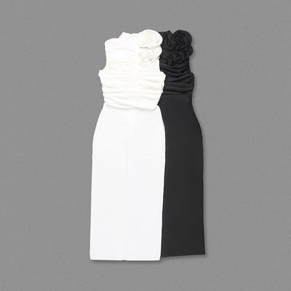 Flower Detail Ruched Midi Dress HV1443