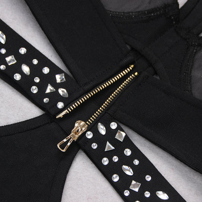 Halter Rhinestone Detail Jumpsuit Black HV9150