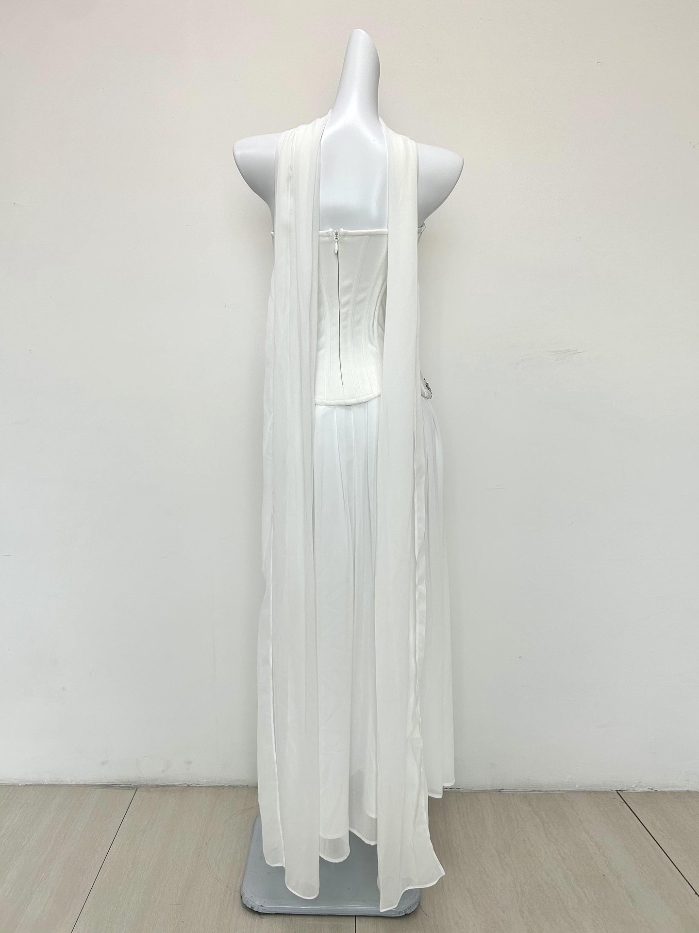 Strapless Embellished Bustier A Line Maxi Dress White HV3181