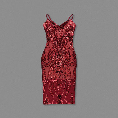 Sequin Detail Midi Dress Red HV2021