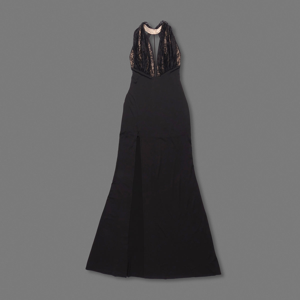 Halter Lace Bustier Maxi Dress Black HV0153