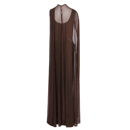 Mesh Insert Sparkly Maxi Dress Brown HV0061