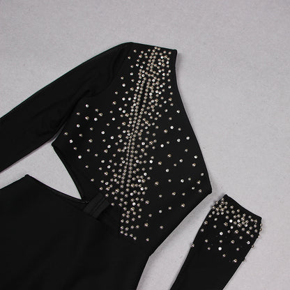 Long Sleeve Studded Dress Black HV9280