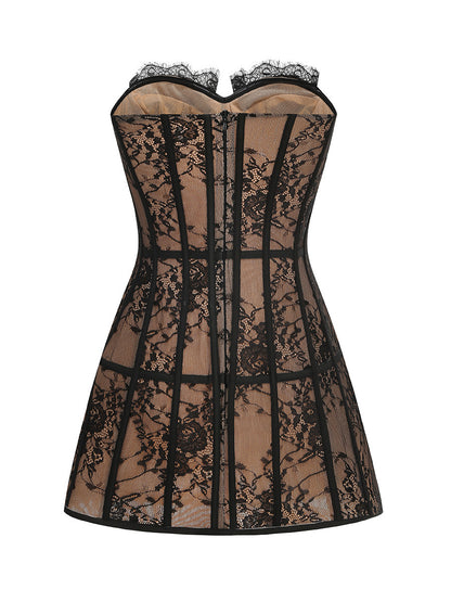 Strapless Lace Bustier A Line Dress Black HV2600