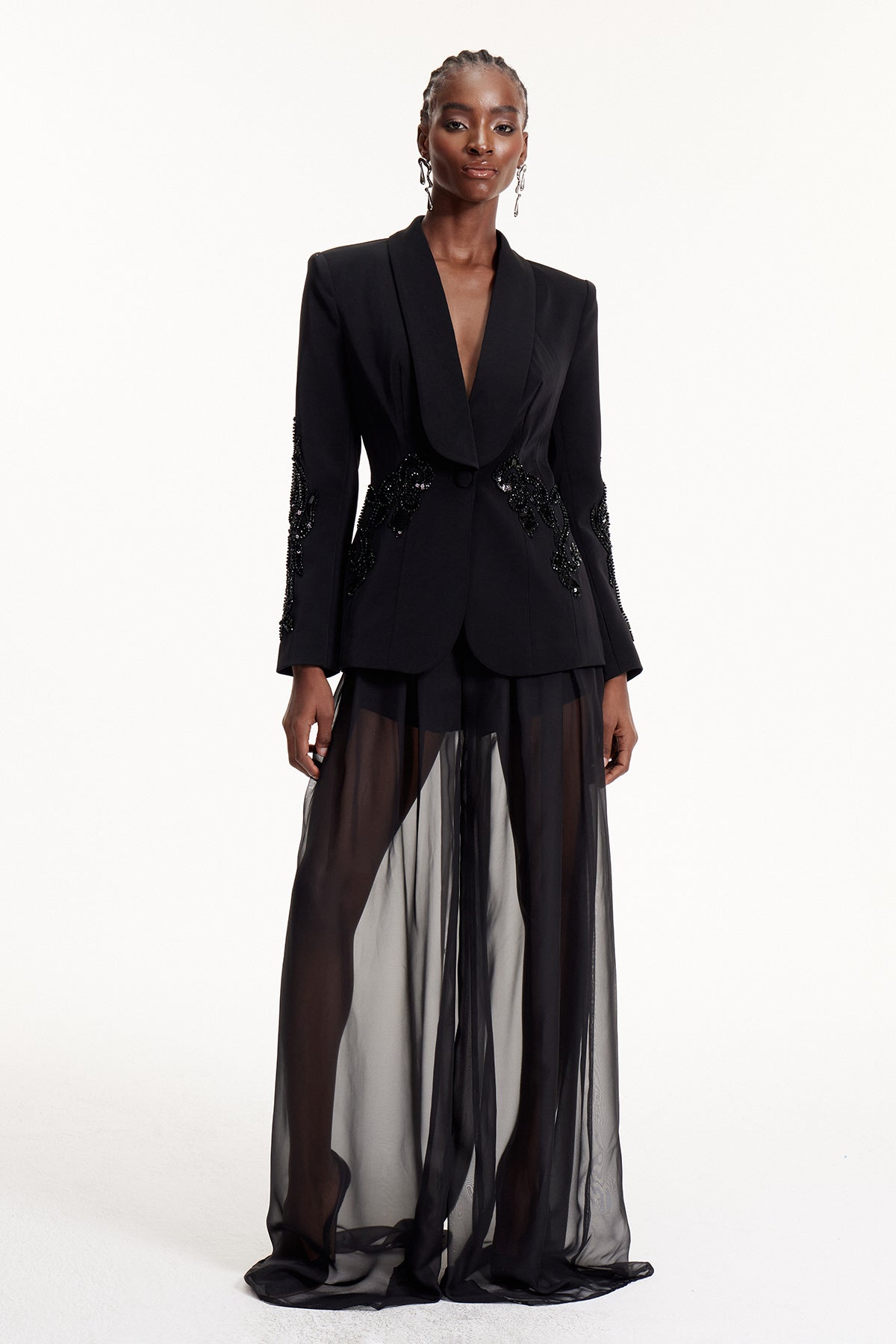 Sequin Detail Mesh Suit Black HV3062