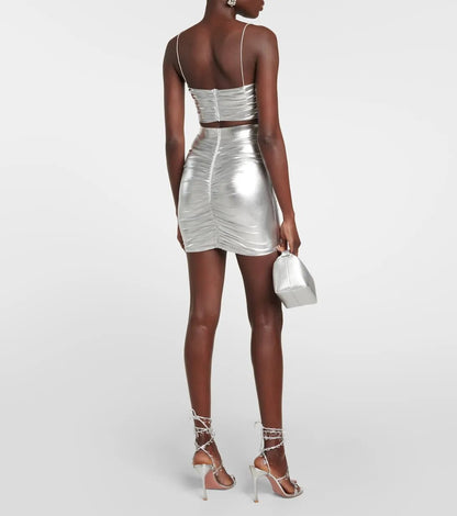 Ruched Bustier Two Piece Dress Silver HV972