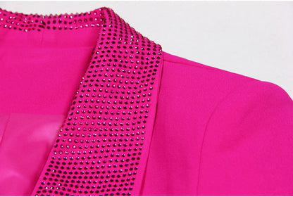 Long Sleeve Feather Crystal Blazer Hot Pink