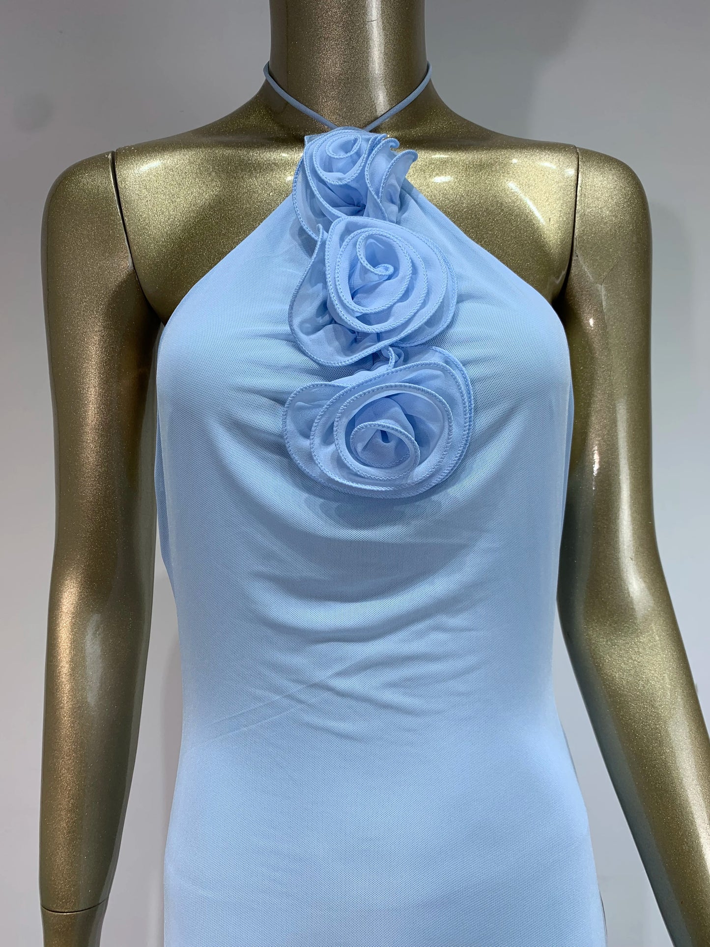 Halter Flower Detail Maxi Dress Light Blue