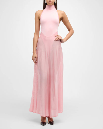 Halter A Line Maxi Dress Pink HV1567