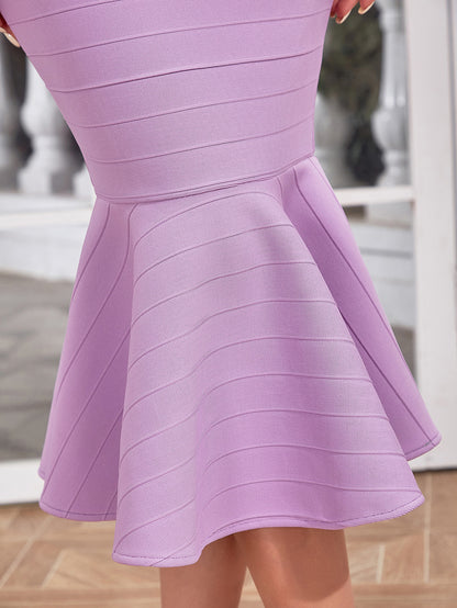 Halter Bustier Mermaid Midi Dress Lavender HV9675