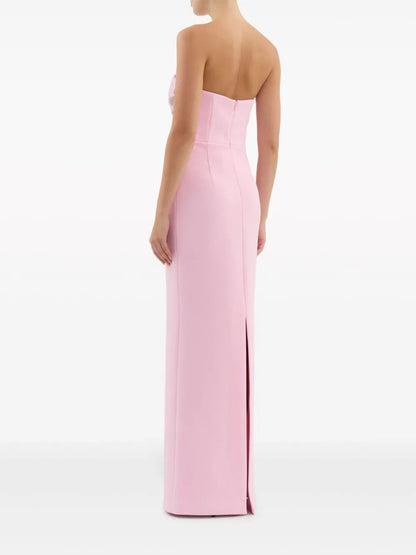 Strapless Crystal Floral Maxi Dress Pink HV1532