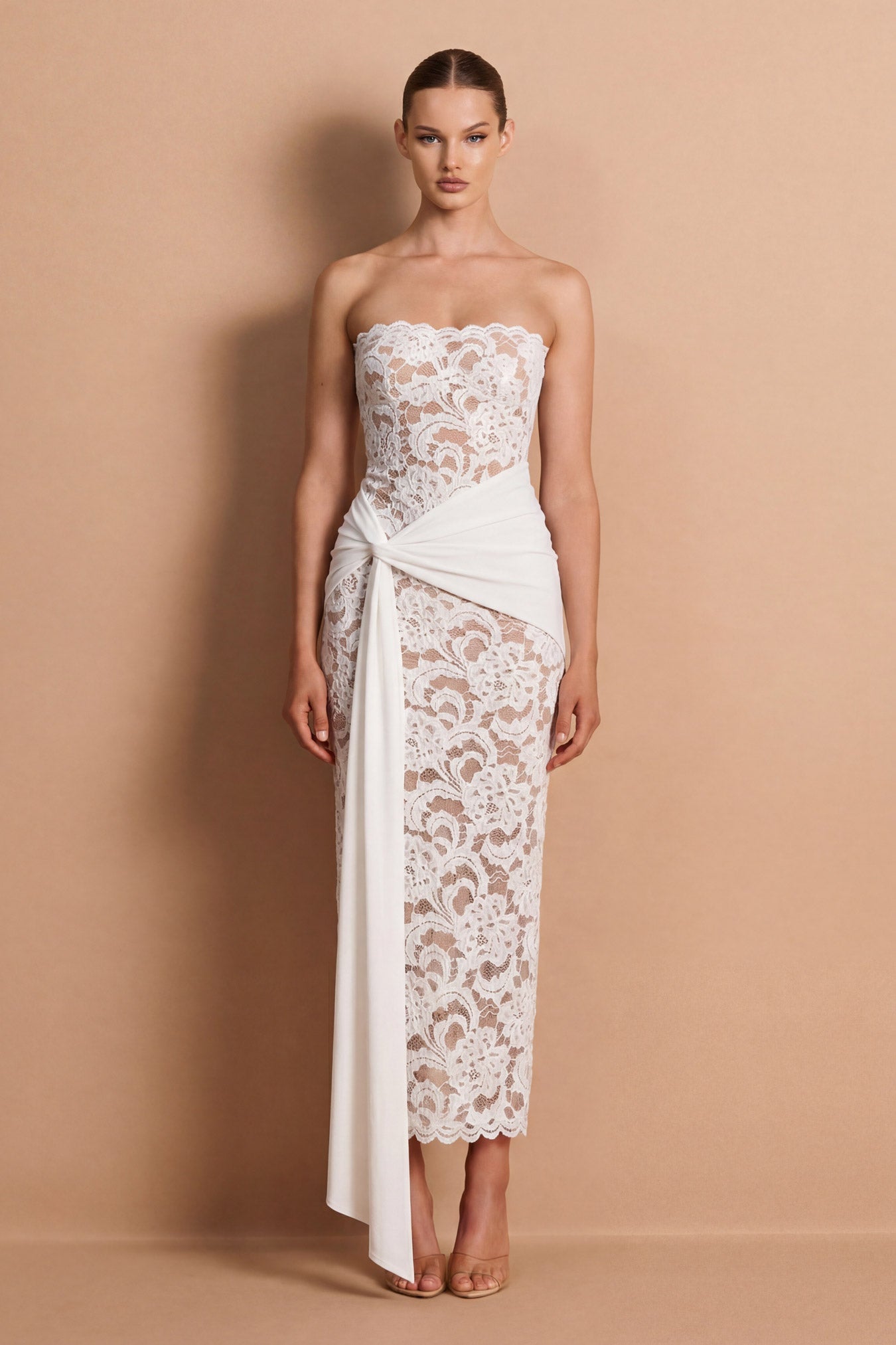 Strapless Scalloped Lace Maxi Dress HV3189