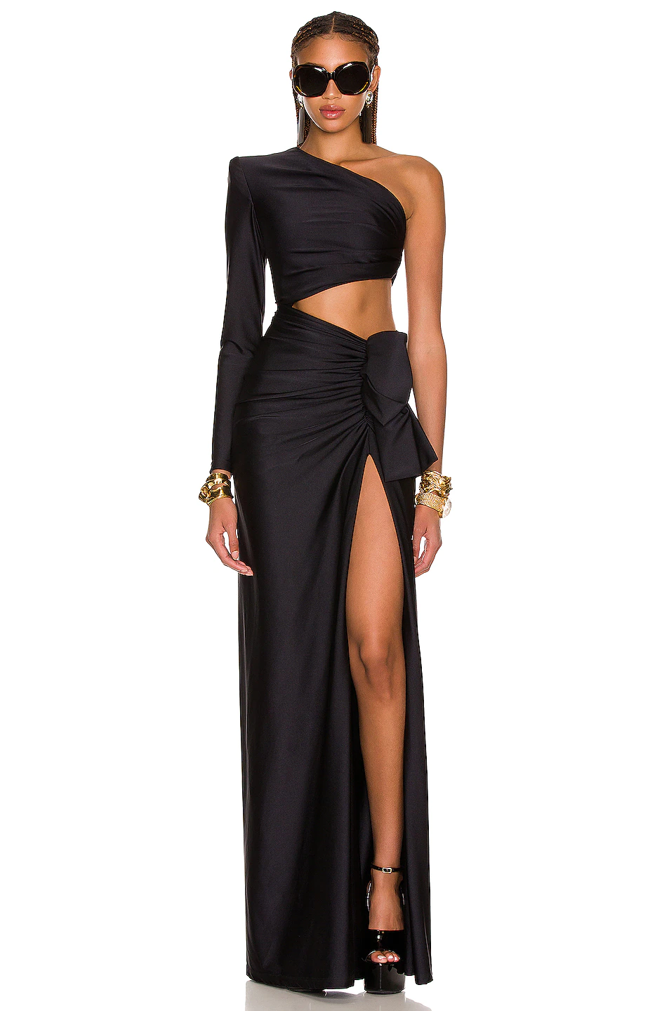 One Sleeve Cut Out Maxi Dress Black HV9025