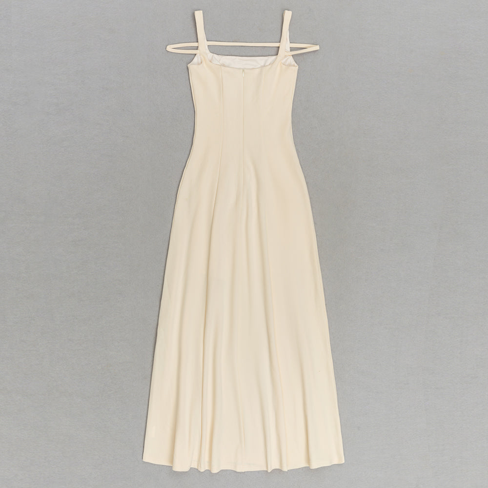 Crystal Trim A Line Midi Dress Ivory HV9834