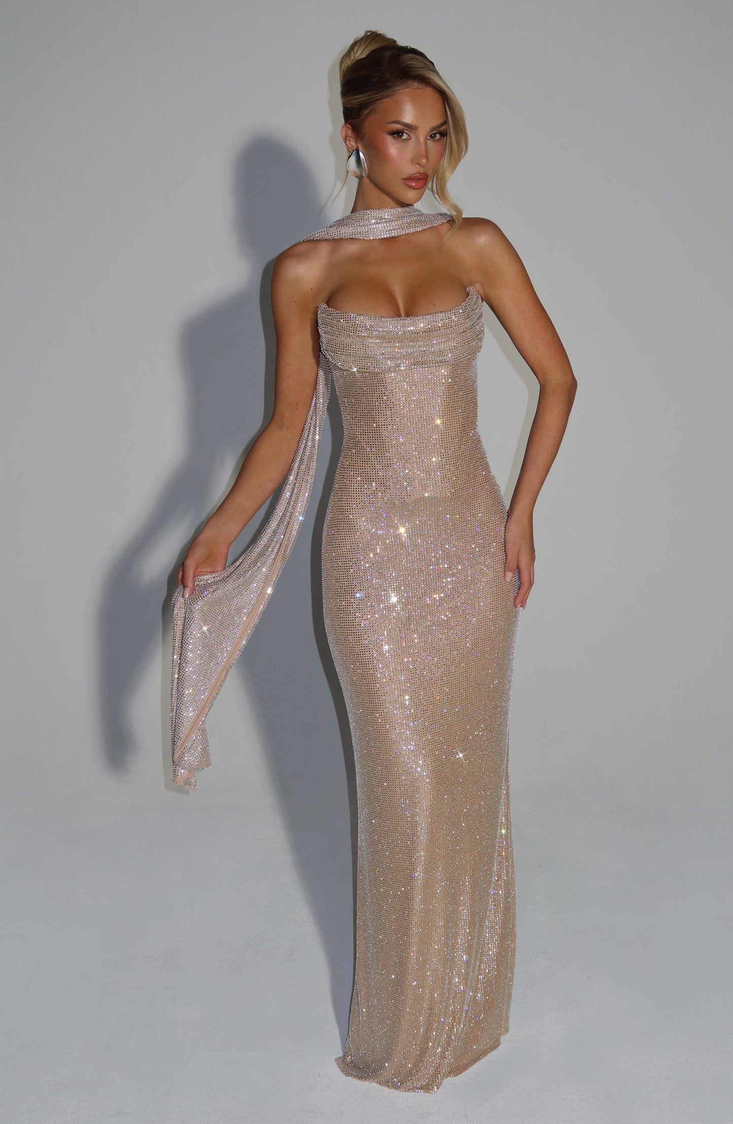 Strapless Embellished Corset Maxi Dress Nude HV2921