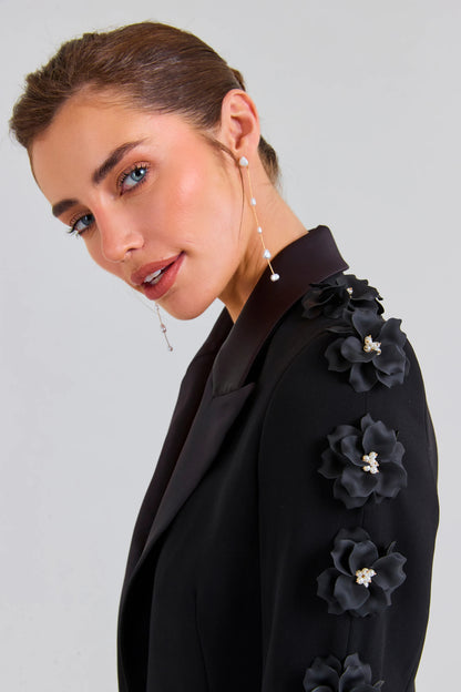 Long Sleeve Floral Detail Suit Black HV1329