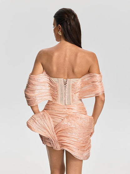 Draped Bardot Dress Coral HV3161