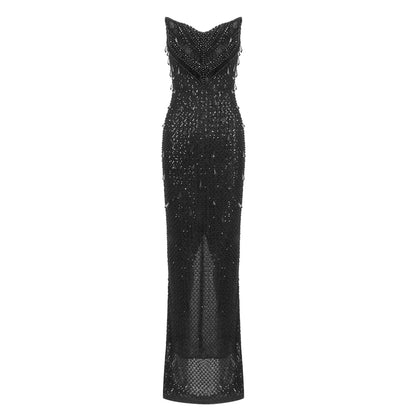 Strapless Sequin Embellished Maxi Dress Black HV2230