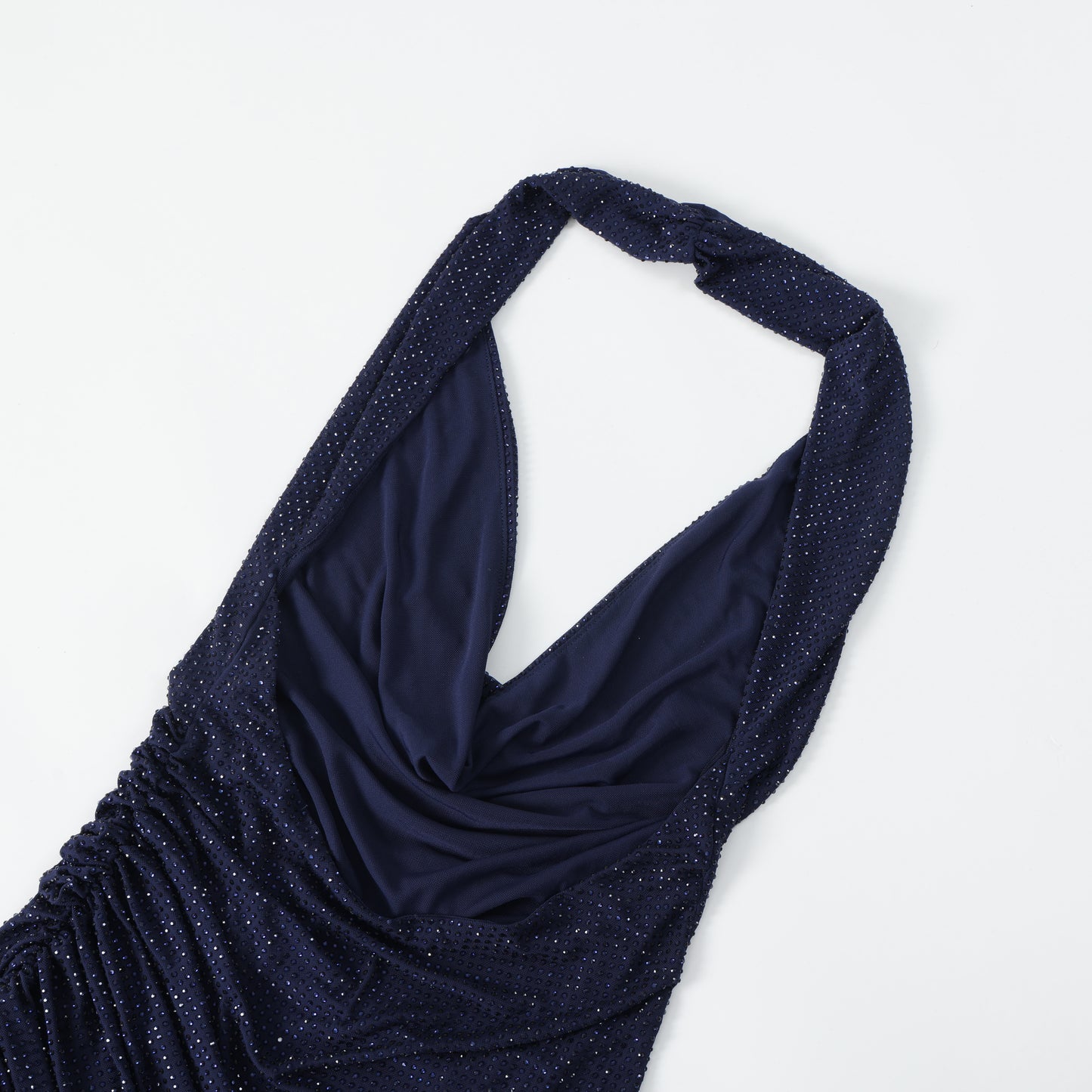 Halter Embellished Backless Maxi Dress Navy Blue HV3183