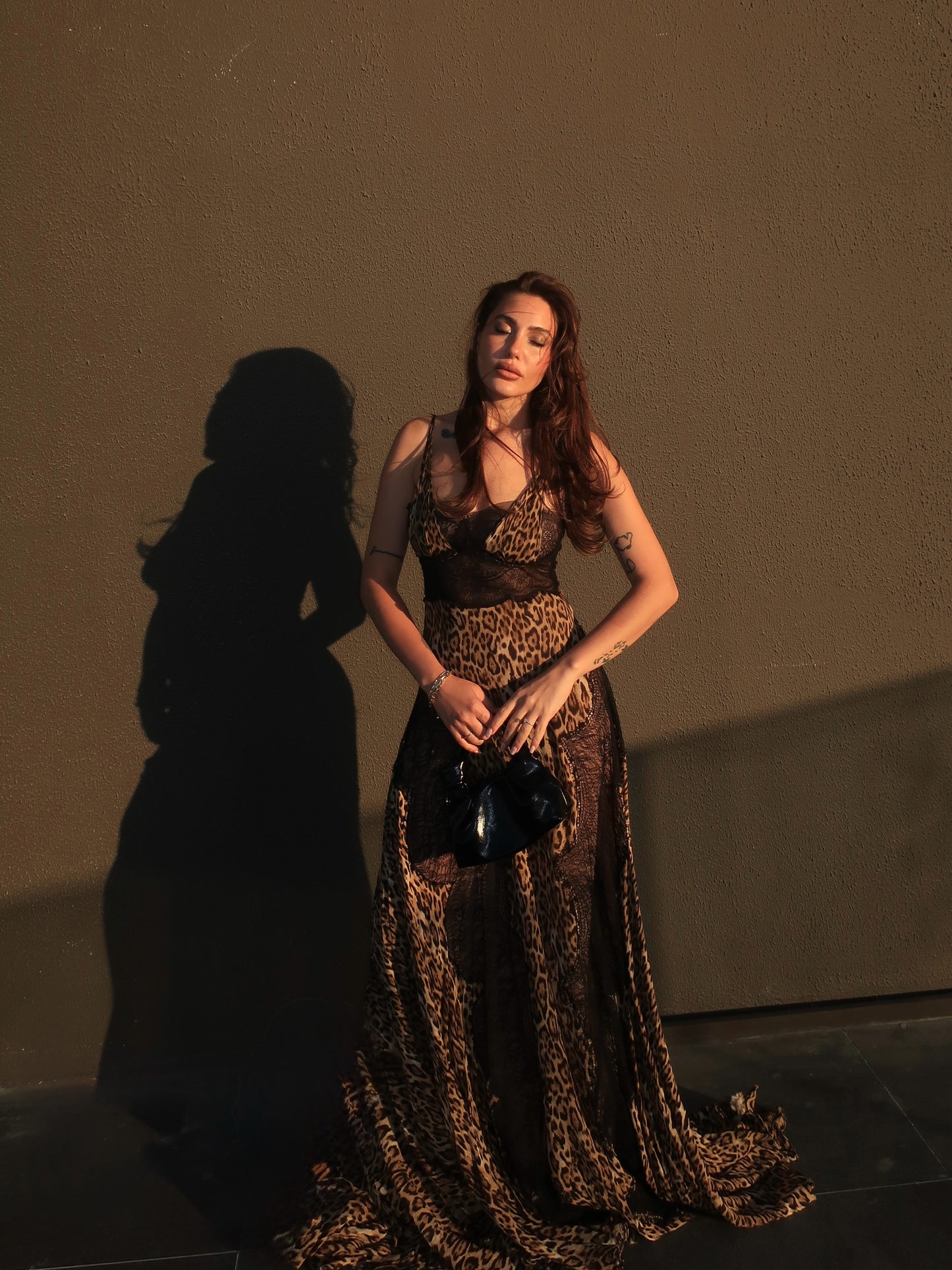 Animal Print Lace Insert Maxi Dress HV3144
