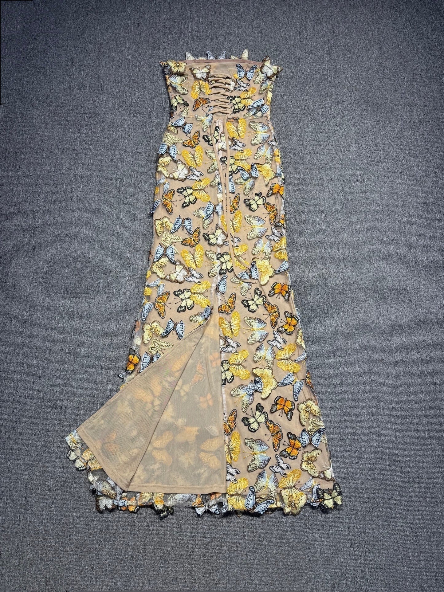 Strapless Butterfly Detail Corset Maxi Dress Yellow HV2740