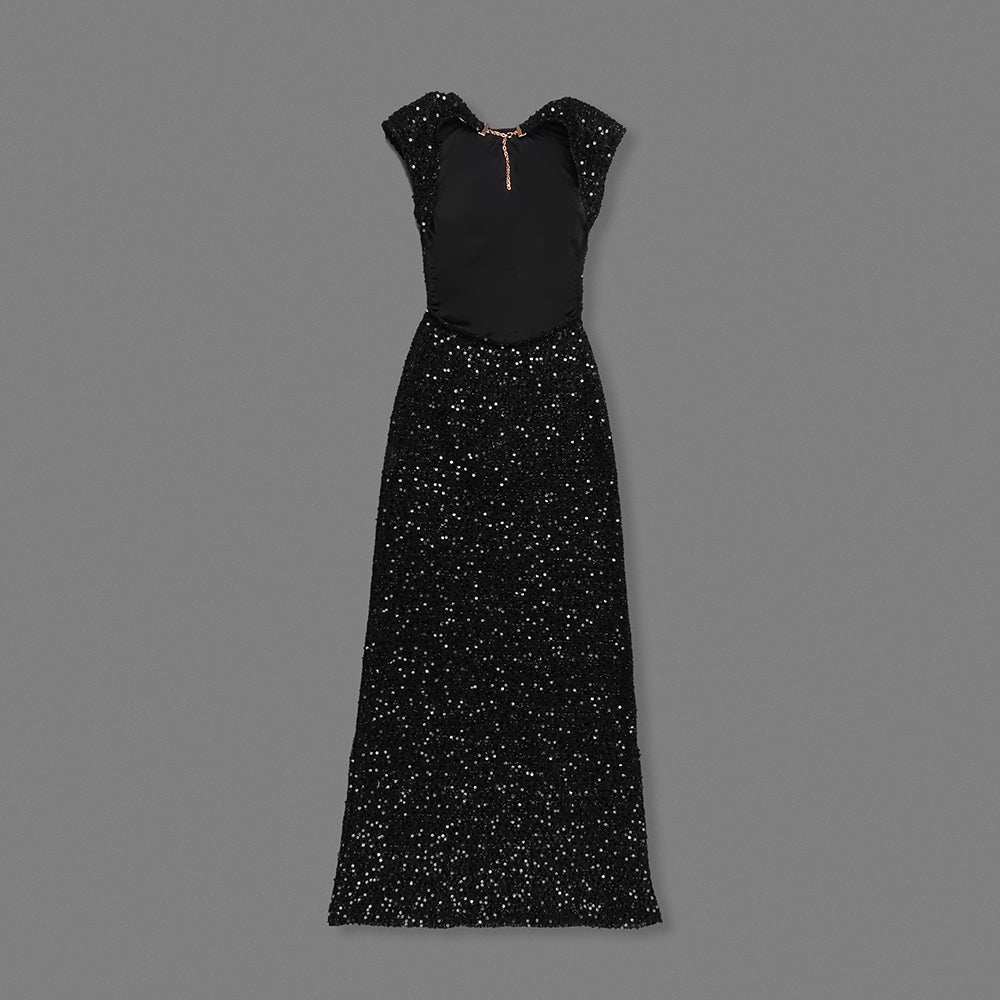 Sequin Backless Maxi Dress Black HV0067