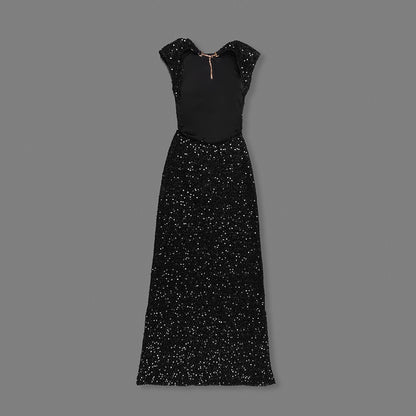 Sequin Backless Maxi Dress Black HV0067