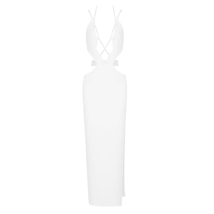 Halter Strappy Crystal Maxi Dress White HV9813