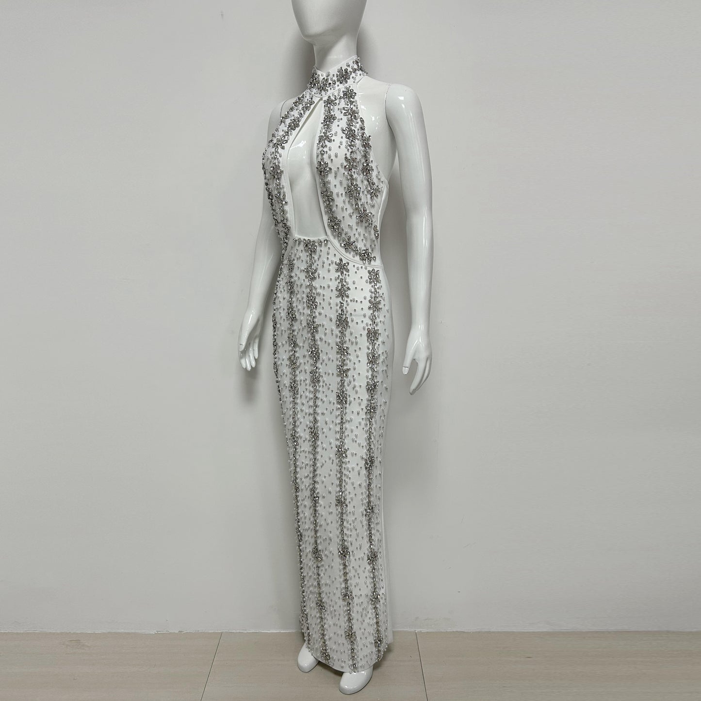 Halter Crystal Cut Out Maxi Dress  HV3082