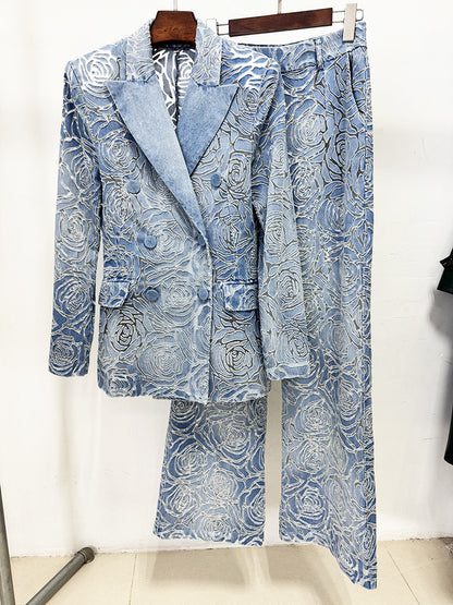 Floral Denim Suit Blue HV2805