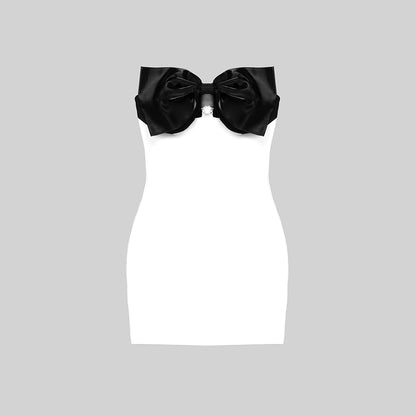 Strapless Bow Detail Dress Black White HV9537