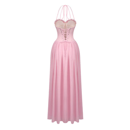 Halter Lace Corset A Line Maxi Dress HV0149