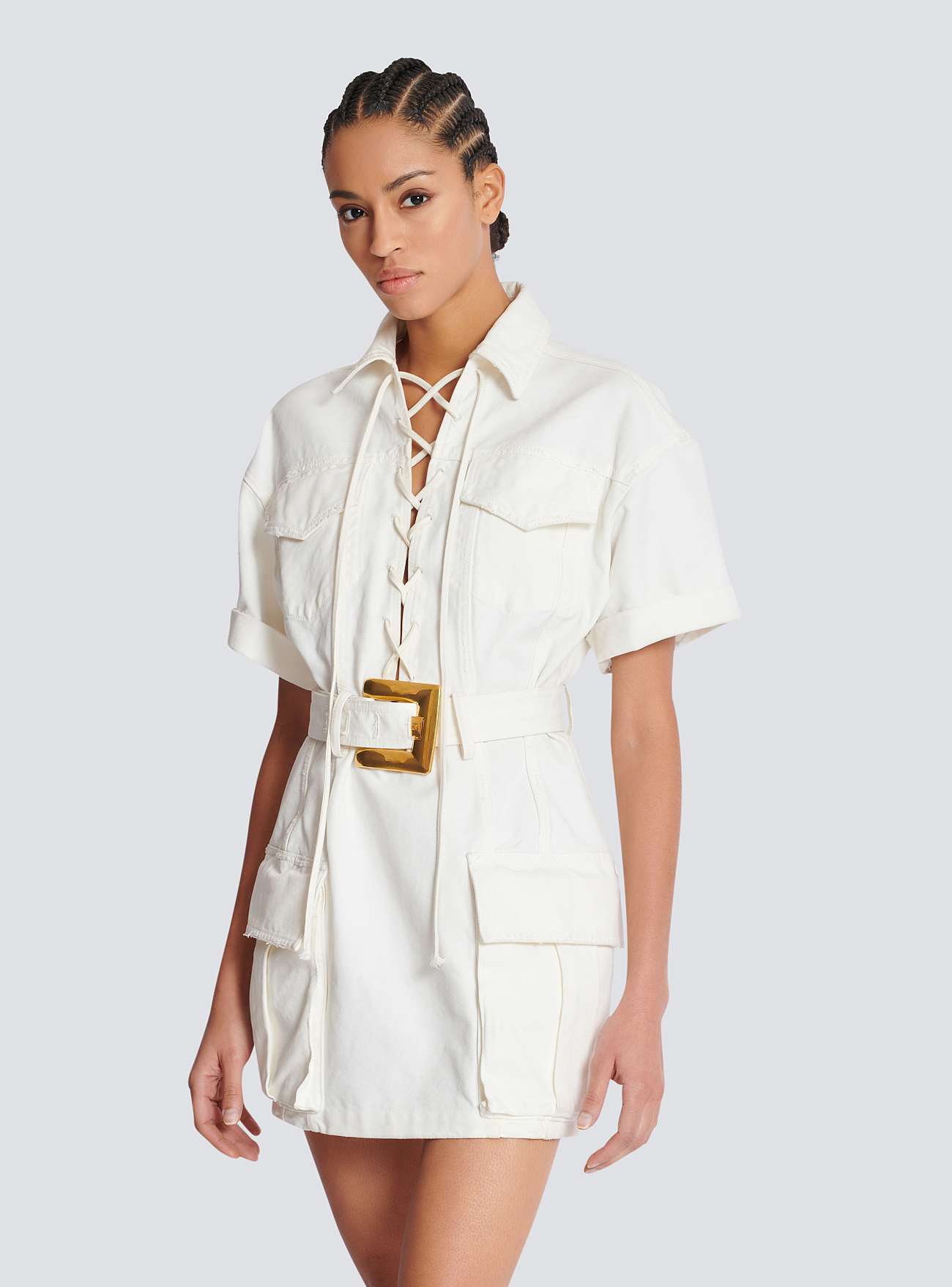 Short Sleeve Lace Up Detail Dress Came HV2748l