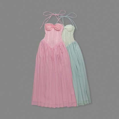 Halter Lace Corset A Line Maxi Dress HV0149